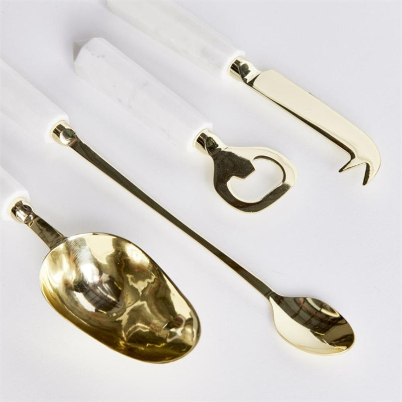 white marble gold cocktail accessories set