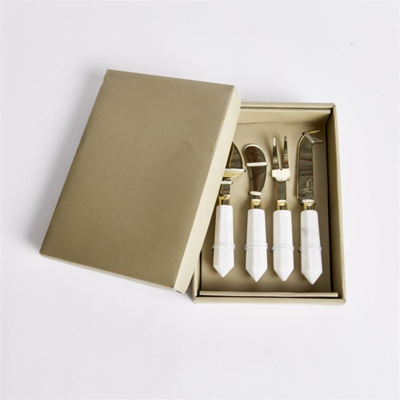 cheese knife set white marble gold 