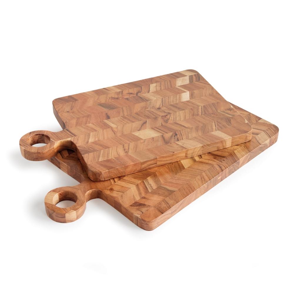 natural acacia wood serving boards set chevron pattern