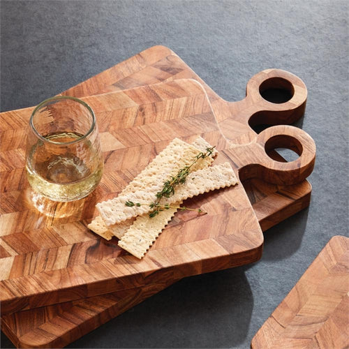 natural acacia wood serving boards set chevron pattern