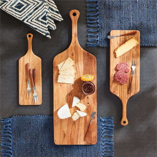 natural serving board set of three handle acacia wood