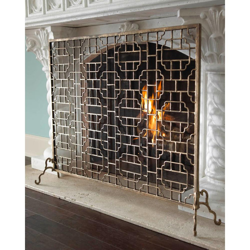 fireplace screen geometric gold contemporary mesh stand feet