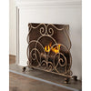 fireplace screen gold single panel scroll stand