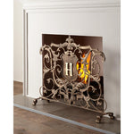 Light Burnished Gold Monogrammed Shield + Fleur de Lis Accent Fireplace Screen