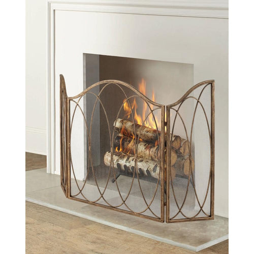 3-panel fireplace screen mesh backed burnished gold ovals