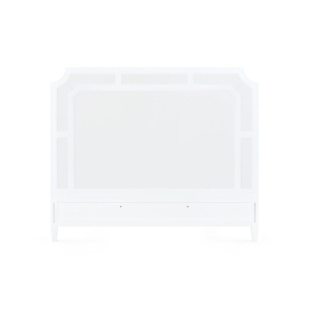 white lacquered frame soft white inset panel headboard 