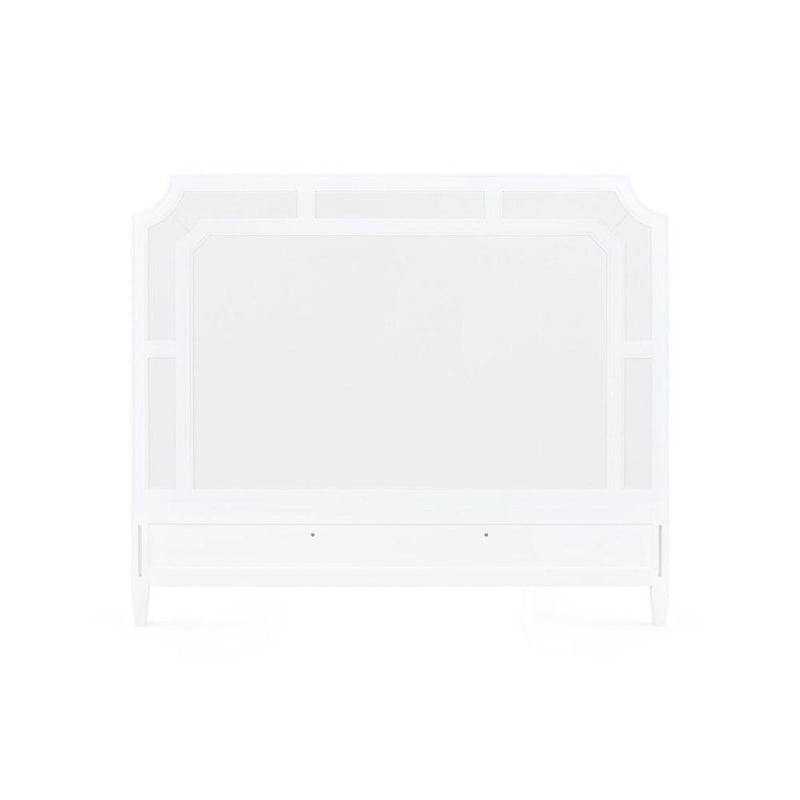 white lacquered frame soft white inset panel headboard 