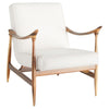 accent arm chair mid-century light wood frame cream upholstered seat back