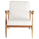 accent arm chair mid-century light wood frame cream upholstered seat back