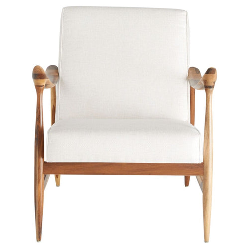 accent arm chair mid-century light wood frame cream upholstered seat back