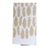 white flour sack tea towel silver gold pinecones