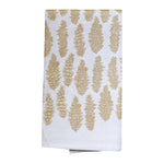 white flour sack tea towel silver gold pinecones