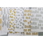 white flour sack tea towel silver gold holiday trees