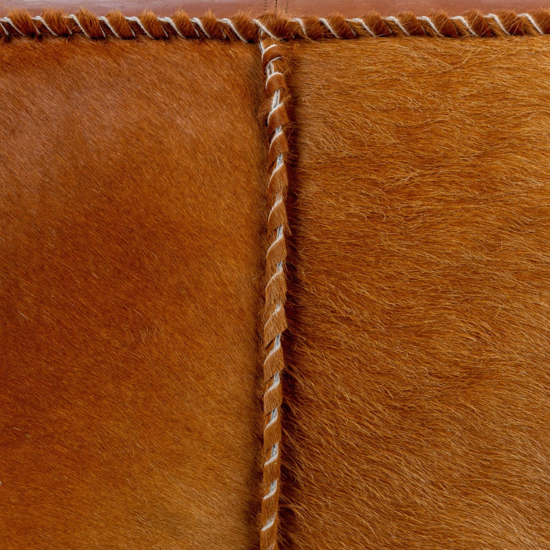 square pouf brown leather hide-on-hair