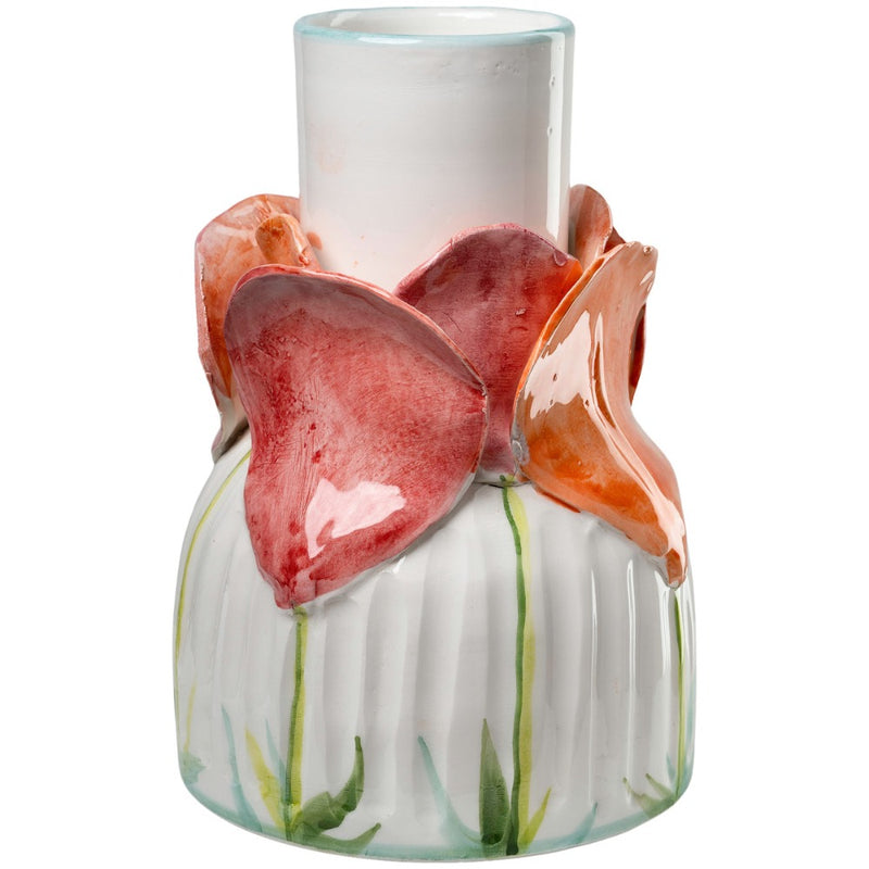 flower vase high-gloss white bottleneck red petals