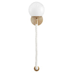 wall sconce milky white round bulb aged brass metal white cotton nautical rope