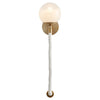 wall sconce milky white round bulb aged brass metal white cotton nautical rope