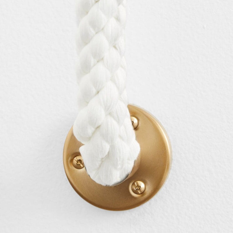 wall sconce milky white round bulb aged brass metal white cotton nautical rope