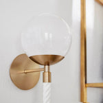 wall sconce milky white round bulb aged brass metal white cotton nautical rope