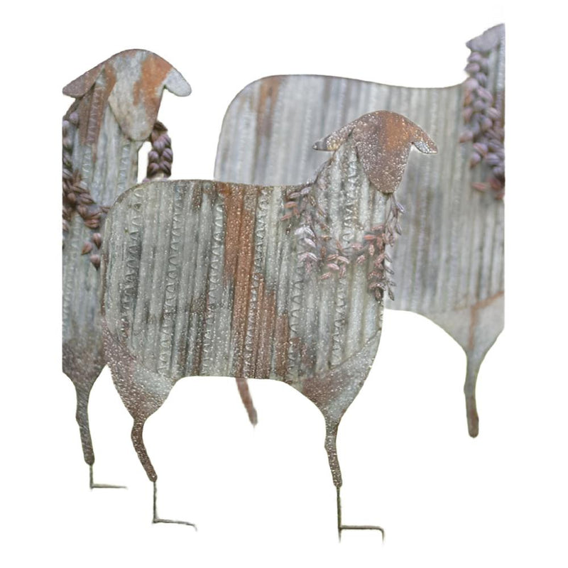 Christmas corrugated metal yard sheep decor