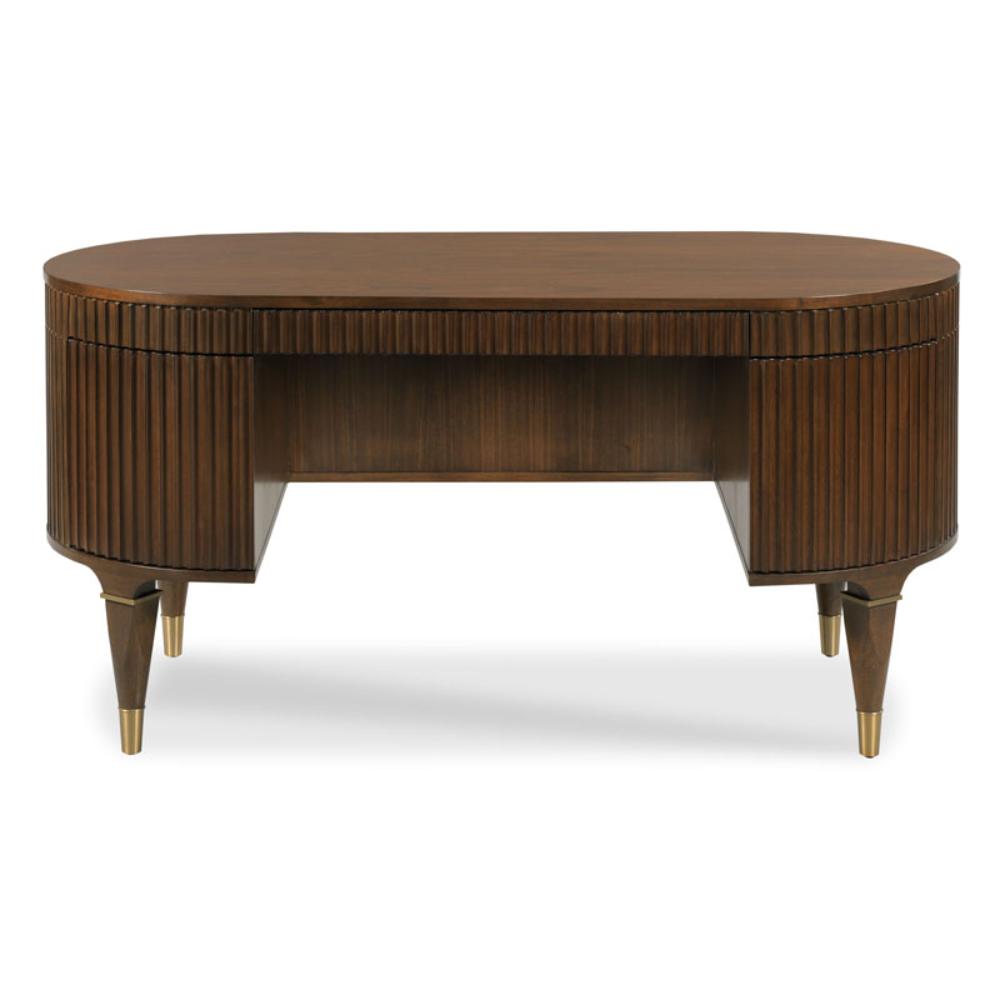 desk rounded edge walnut brass detail tapered legs