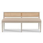 open cane back bench upholstered linen