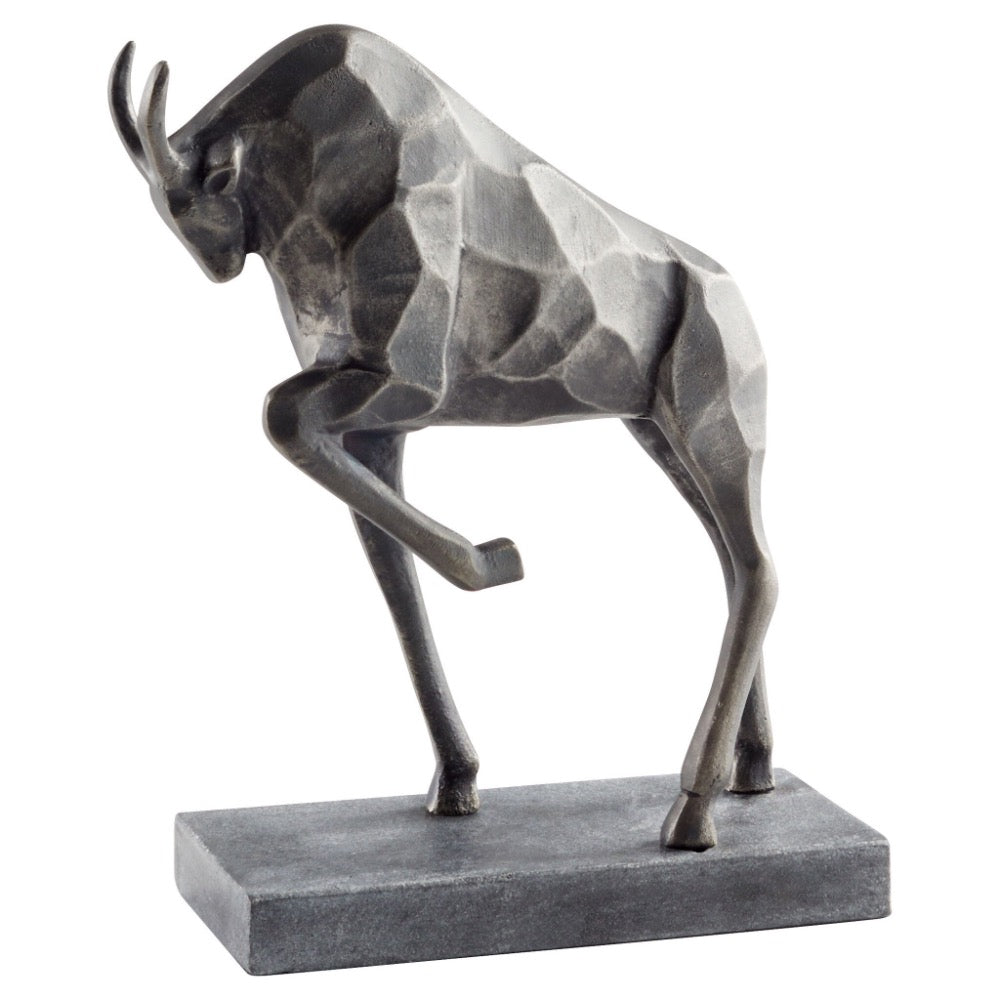 pewter finished bull sculpture on marble