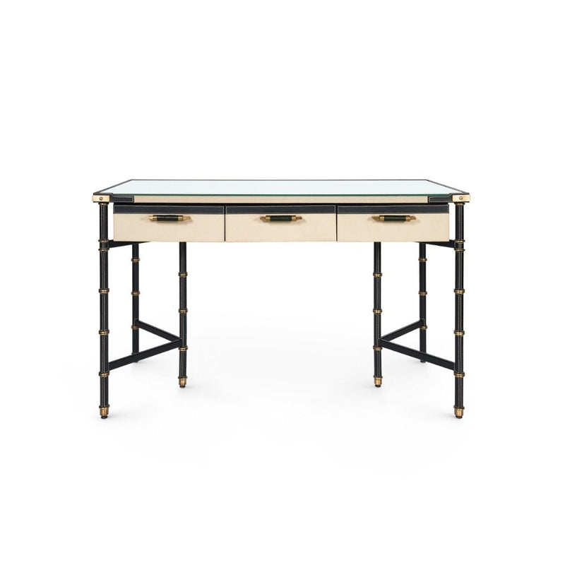 leather wrapped canvas drawer desk black gold accents