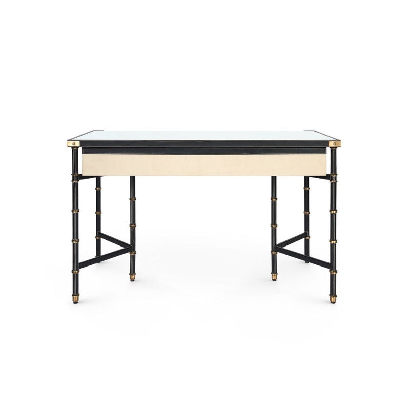 lleather wrapped canvas drawer desk black gold accents