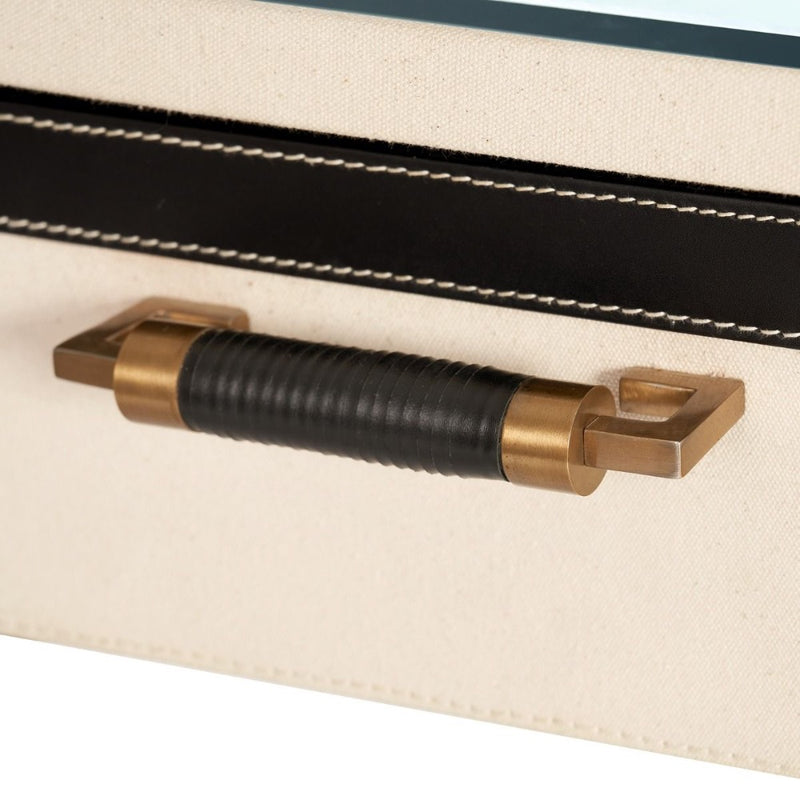 leather wrapped canvas drawer desk black gold accents