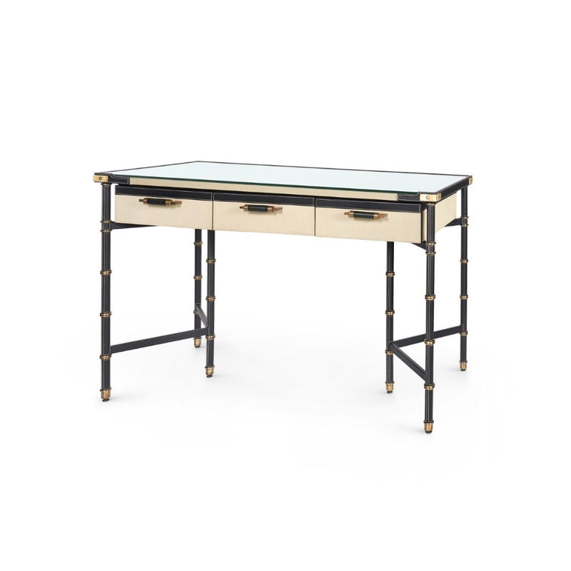 leather wrapped canvas drawer desk black gold accents