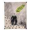 black vase white blocks paper wall art green fern