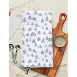 white flour sack tea towel silver gold holiday trees