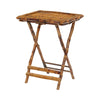 A neatly folded set of Tortoise Shell Bamboo Tray Tables with a rustic design