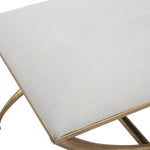 gold leaf base white upholstered bench