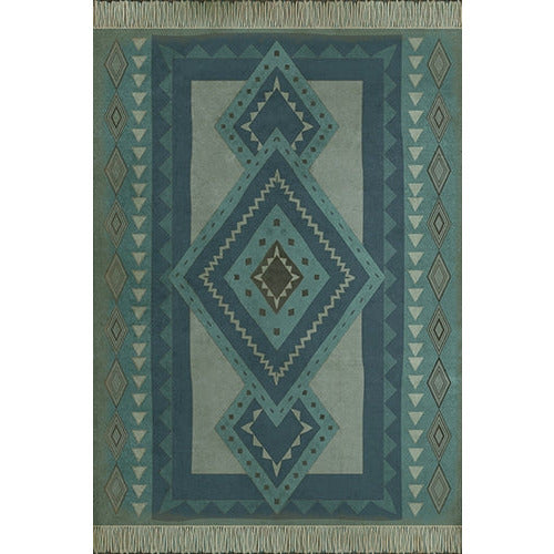 Blue and Gray Vinyl Floor Mat. Kilim Vinyl Area Rug Printed to 