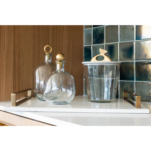 decanters set 2 free-form clear glass brass stoppers