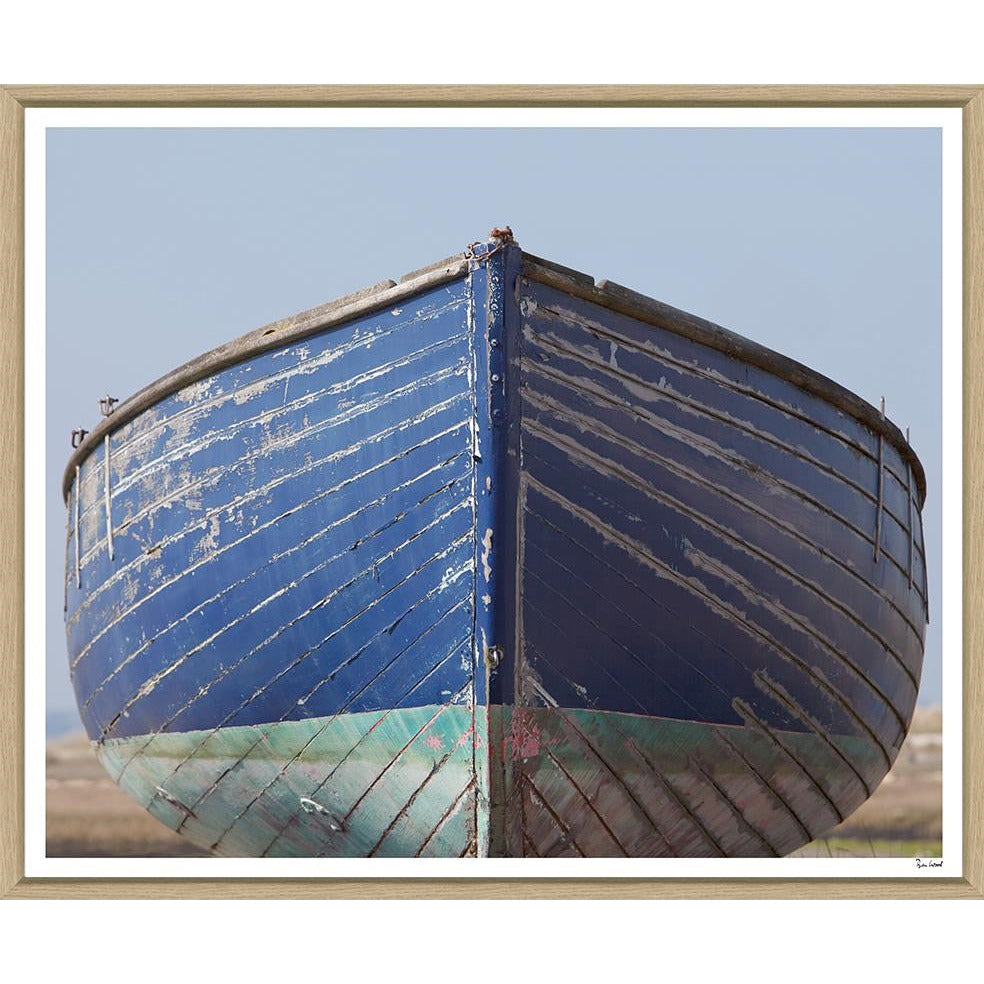 coastal blue green boat bow natural wood frame wall art