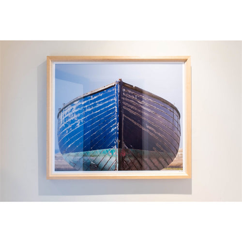 coastal blue green boat bow natural wood frame wall art