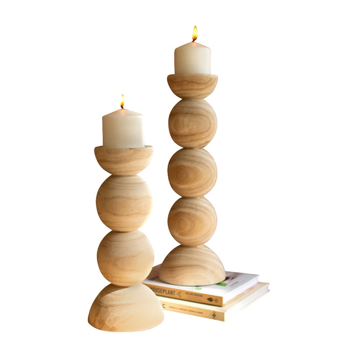 natural wood ball stacked candle holder