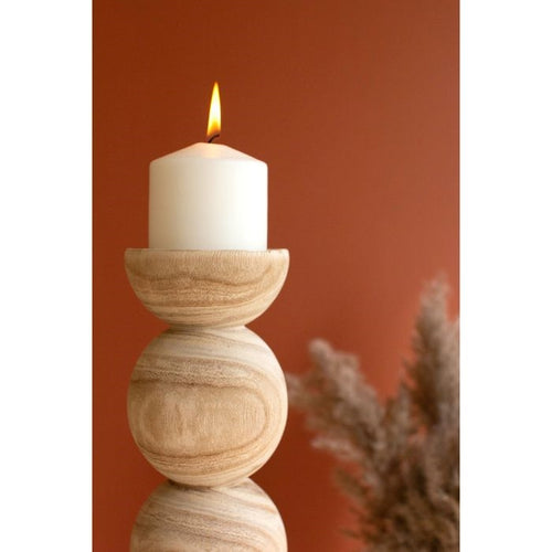 natural wood ball stacked candle holder