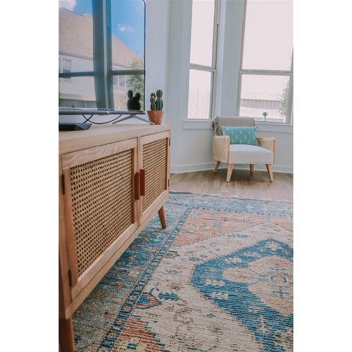 mid-century TV cabinet light finish cane doors splayed legs