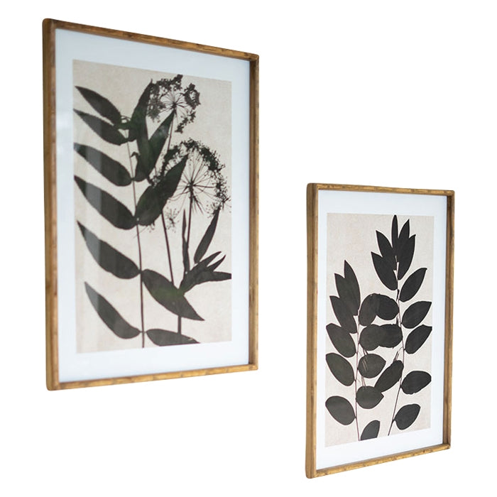 framed black leaf prints glass set of two