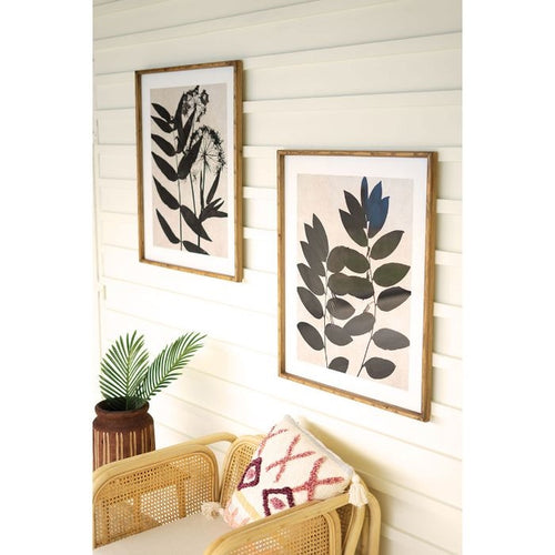 framed black leaf prints glass set of two