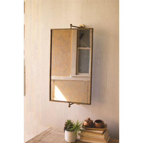 rectangle rotating mirror antiqued brass frame brackets