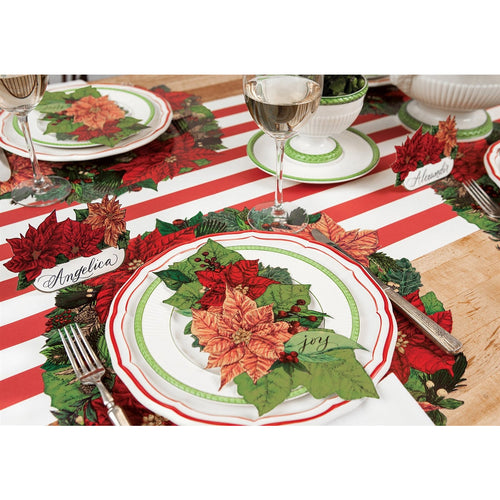 paper placemat die cut Hester & Cook red green pink poinsettia wreath Christmas