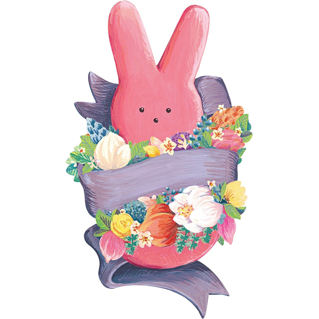 paper place cards peeps bunny rabbit purple ribbon flowers