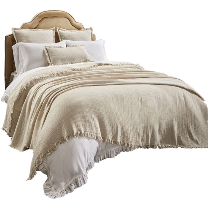 beige coverlet throw stripe fringe Euro sham pillow