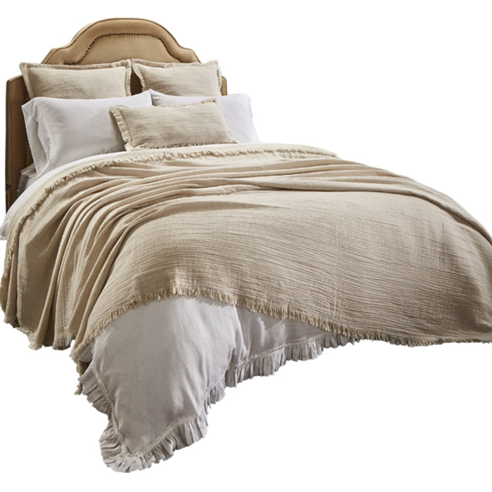 dune tan coverlet throw stripe fringe Euro sham pillow