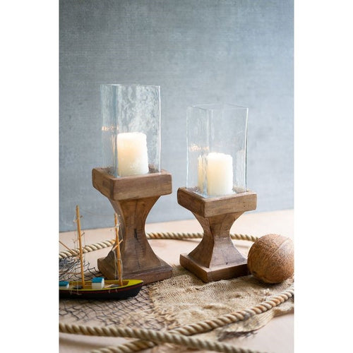 square hurricane candle holders recycled wood set